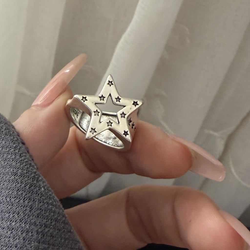 Bagues en Argent Sterling 925 pour Femmes Couple Minimaliste Fait Main Simple Rond Forme Étoile Bijoux Fins Cadeau Prévenir l'Allergie