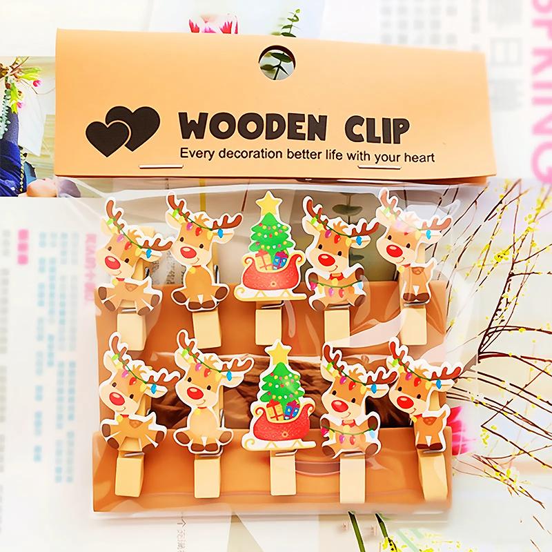 Cartoon Photo Display Decorated Odorless Christmas DIY Festive Atmosphere Gift Embellishment Wooden Clip Creative