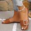Leisure Slippers Women Casual Flat Low Heels Sweet Basic Women Shoes Solid Leather Metal Decoration Summer Sandals Plus Size