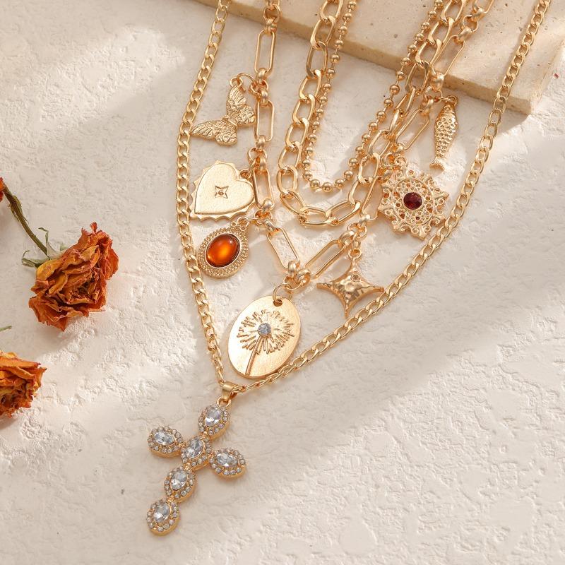 Cross Pendant Necklace Retro Bow Love Stacked Design Nklce Fashion Collarbone Chain
