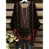 Bohemian Chic Oversized T-Shirts Einfach Vintage Ethnischer Print Unregelmäßiger Saum Rundhalsausschnitt Damen Oberteil Mode Vielseitig Damenbekleidung