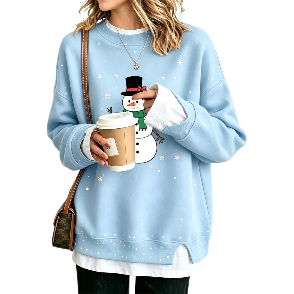 Women's Casual Christmas Print Loose Fit Long Sleeve Layering Sweatshirt