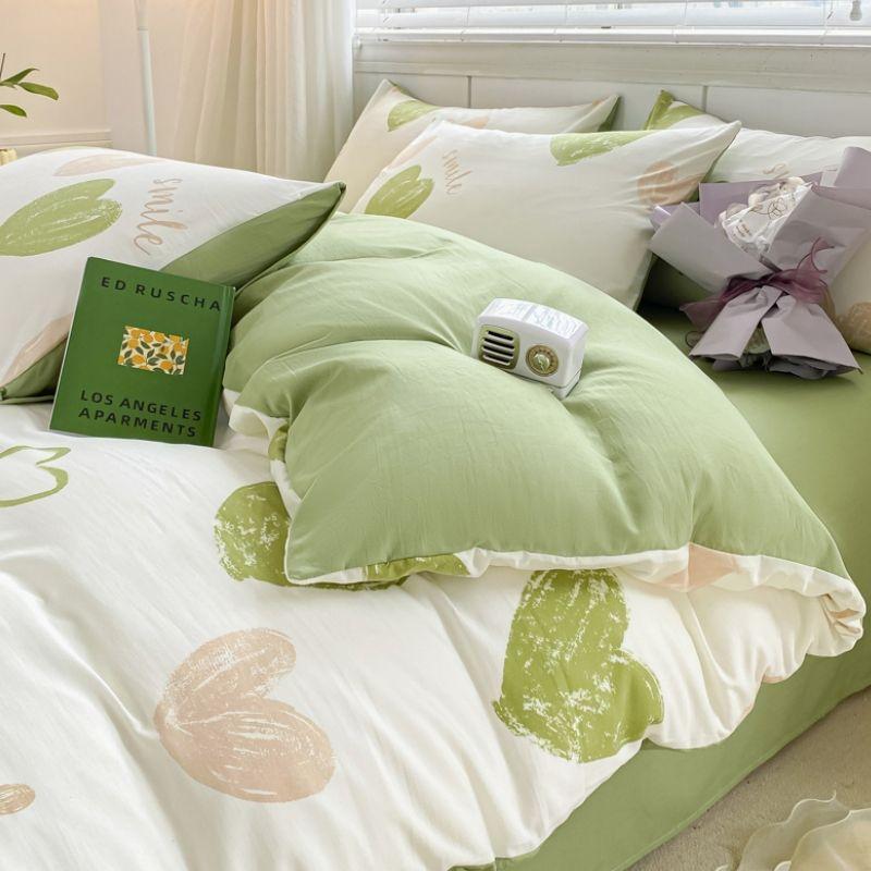 Light Luxury Class A Maternal Infant Grade Washed Cotton Linen 4-Pcs Quilt Cover Single Double Student Dormitory Bed Sheet 3-Pcs Bed Hat