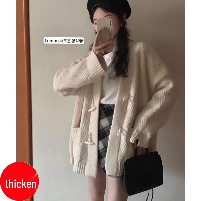 Women's Retro Loose Knit Cardigan with Toggle Buttons - Mid-Length, Thickened, Perfect for Autumn and Spring
