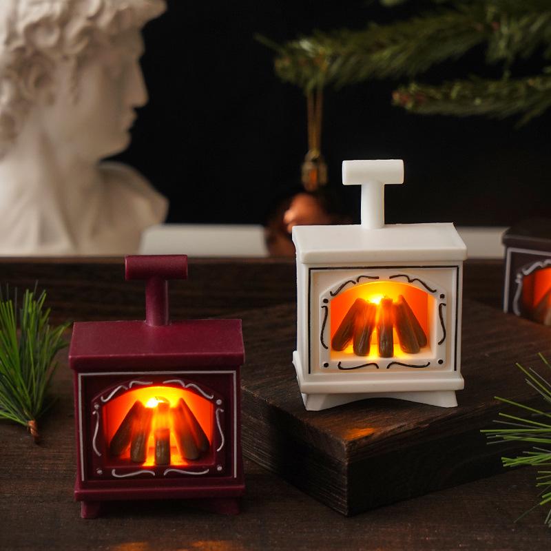 Creative LED Mini Fireplace Simulation Lamp - Retro Christmas Ornament and Electronic Candle Decor
