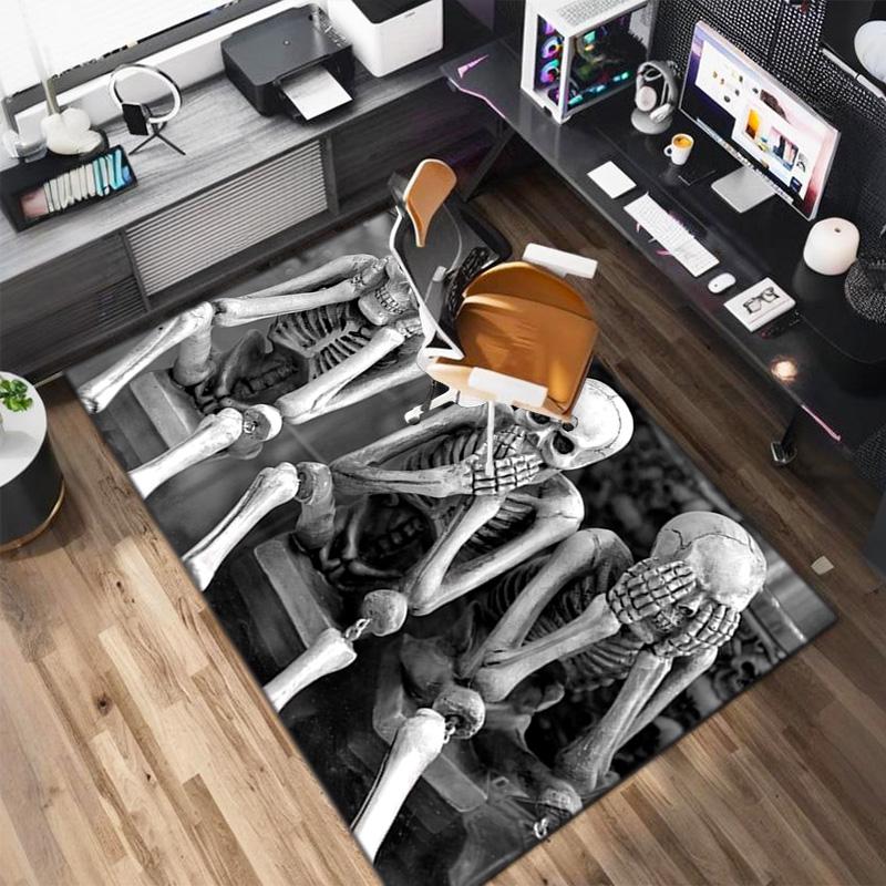 1PC Skull Dark Gothic Pattern Printed Carpet Rug for Living Room Bedroom Home Sofa Decoration,Non-slip Floor Mat Floor Mat