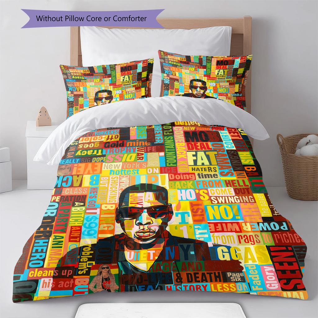 American rapper Pattern Bedding Quilt Set Quilt Cover Pillowcase Home Decoration Birthday Gift (1 * duvet cover + 2 * pillowcase, without core)
