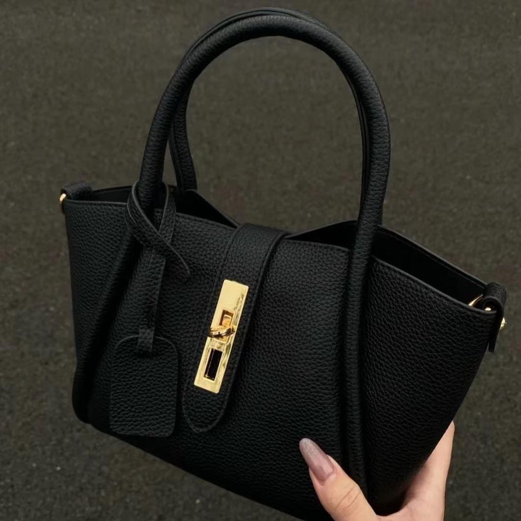 Black Premium Textured Tote Bag Women's 2025 New Trendy Casual Commuter Handheld Shoulder Crossbody Bag