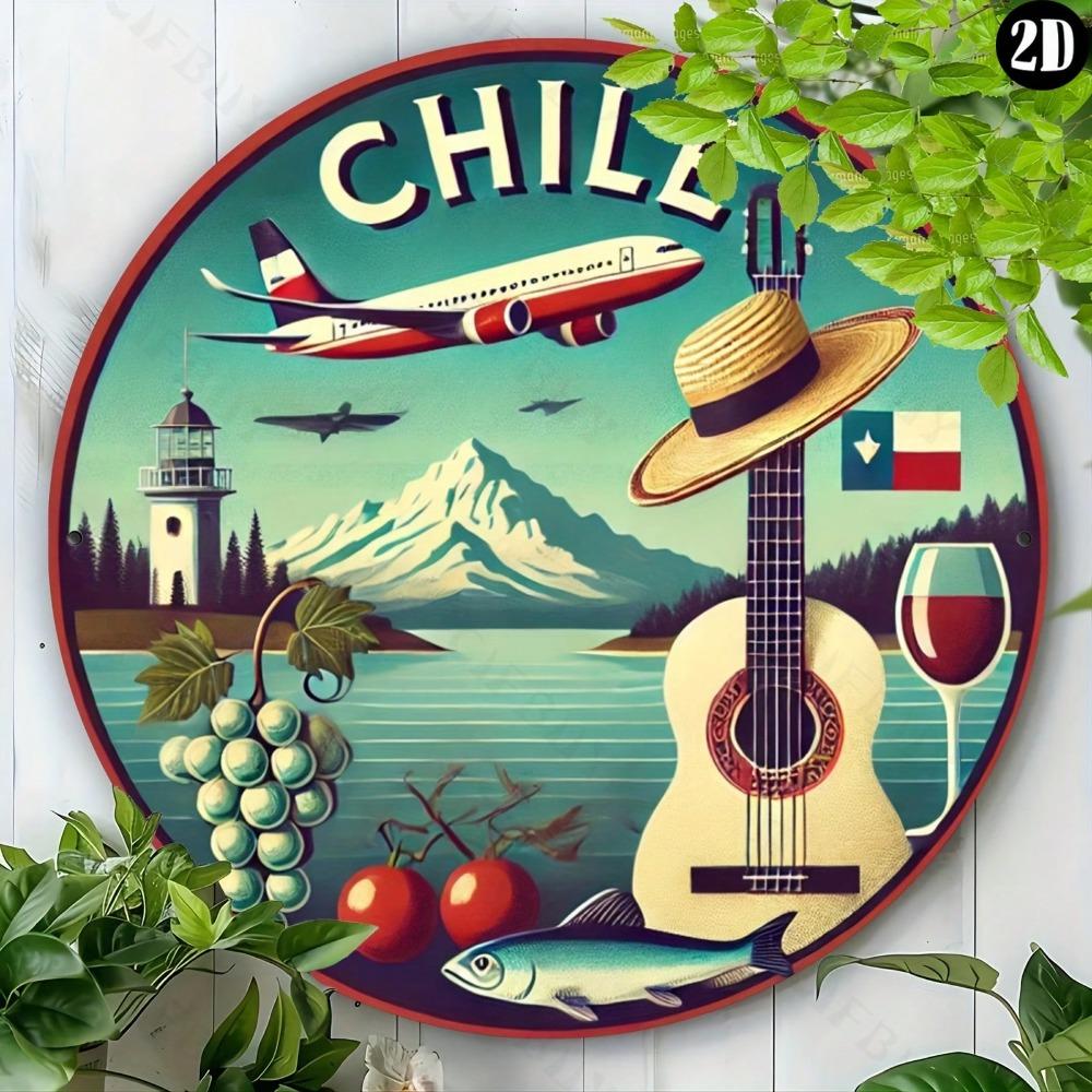 Vintage Chilean Travel Poster Round 8x8 Inch Metal Wall Art Durable Aluminum Sign Gift for Home Office Bar Cafe Indoor Outdoor Decor