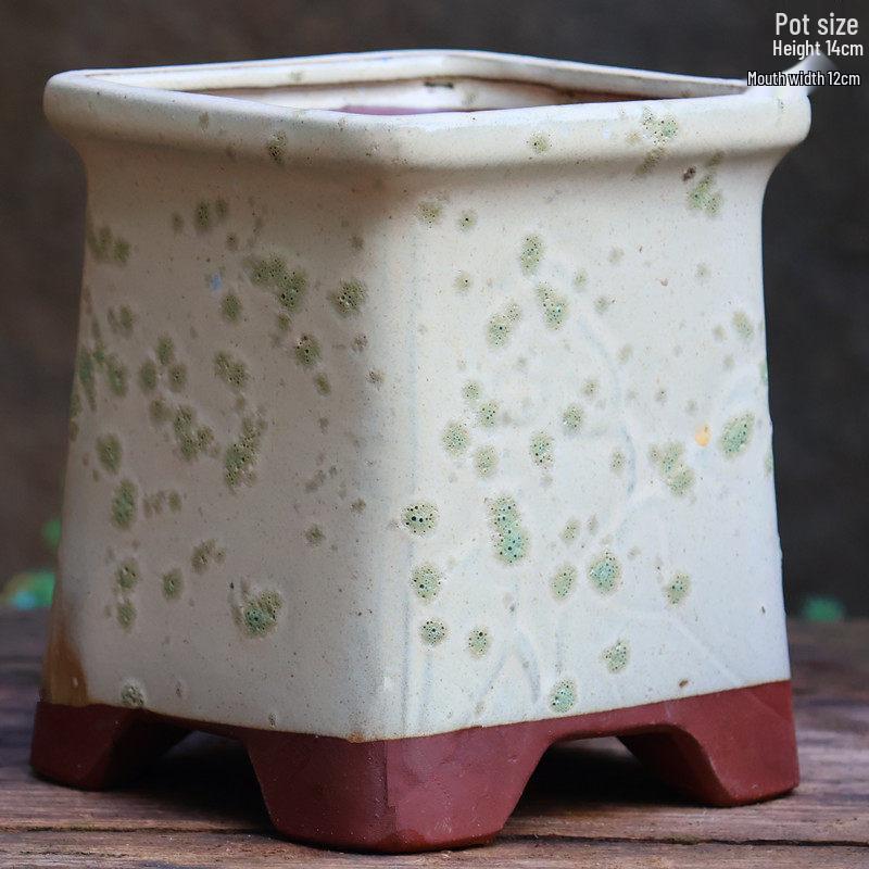 Handgefertigter unregelmäßiger quadratischer Keramik-Blumentopf für Sukkulenten - Pflanztopf mit großem Durchmesser für Mischbepflanzung