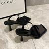 New Black One-word Sandals Sandals Square Head Internet Celebrity High Heels Women's Shoes French Stiletto Summer Tide