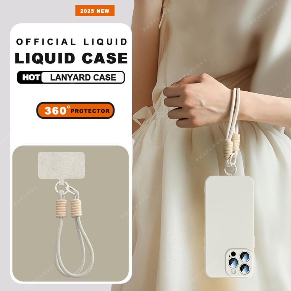 Lanyard Phone Case For iPhone 16E 16 14 15 Plus 12 13 Mini 11 16 Pro X XR XS Max SE Liquid Silicone Strap Protector Soft Cover