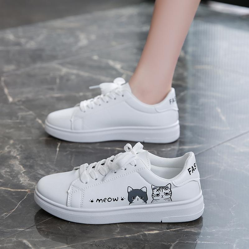 

Мода 2025 Новое поступление Модные женские кроссовки на шнуровке Повседневная обувь С принтом летние Обувь из полиуретана Милые туфли с котиками 35 серый