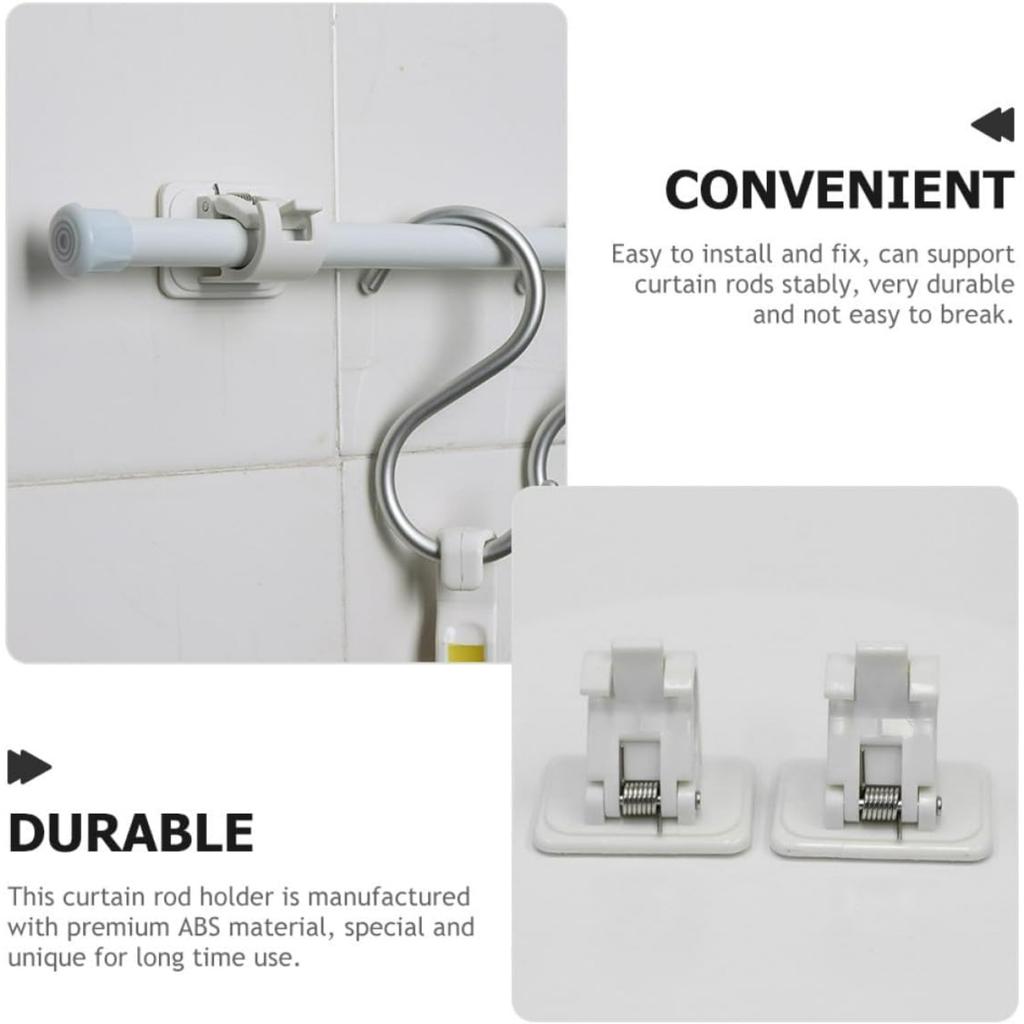 No-Drill Curtain Rod Holders 6pcs White Wall-Mount Brackets for Shower and Bath Curtain Rod Adhesive Supports for Bathroom Window Treatment
