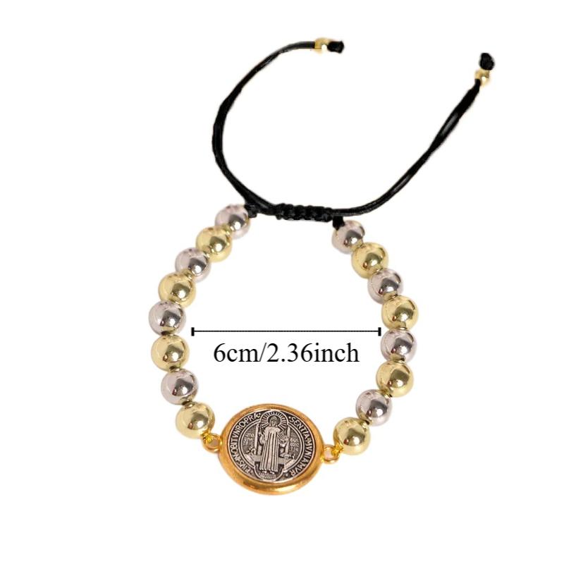 Adjustable Beaded Bracelet St. Benedict Wristband Prayer Beads Braided Rosary Bracelet  Men Women