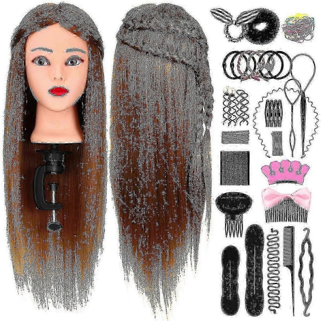 Frcolor Mannequin Head Set With Hair Salon Training Head Stand Set Hair Training Model Hairdressers Free Table Clamp And Braid Set Salon Styling Beaut