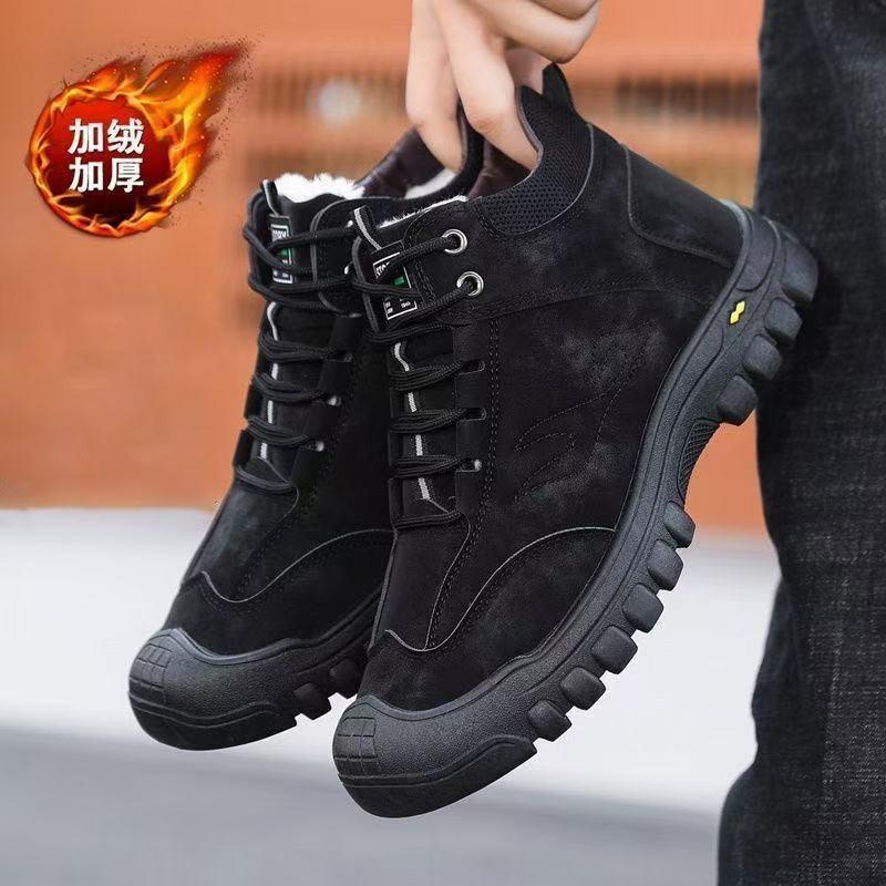 Cotton Shoes Men's Leather High-top Outdoor Velvet Thickened Snow Boots Labor Insurance Work Warm Shoes Sports Men's Shoes