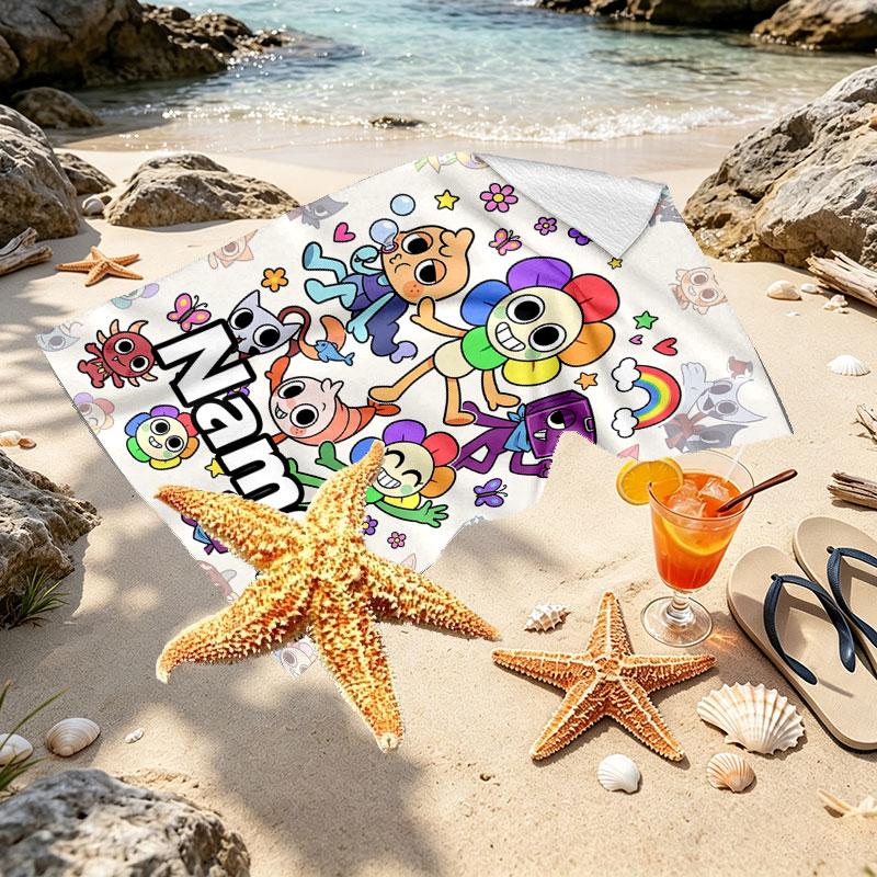 Custom Name Personalized Dandy's World Print Beach Towel, for Trip Camping Beach Party Home Decor, Birthday Gift for Family & Friends