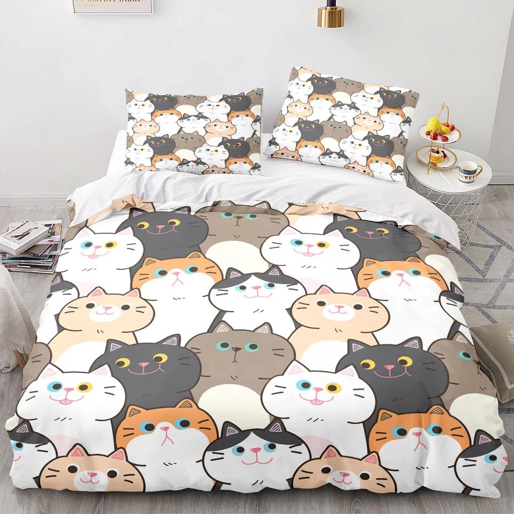 Cartoon Animal Cat Duvet Cover 3D Large Print Double Size Quilt Cover Bedding Set Single Set
