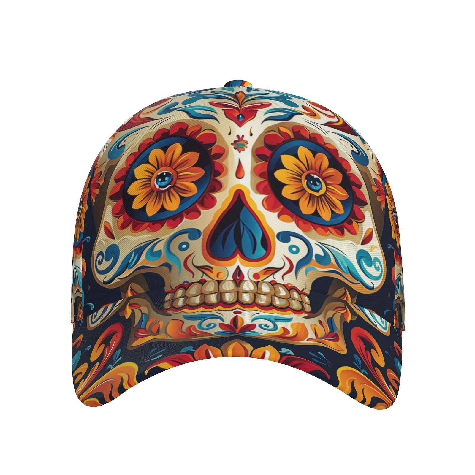 

Gothic Sugar Skull Print Baseball Cap Adjustable Breathable Lightweight | Daily Wear Outdoor Activities One Size
