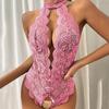 One Piece Womens Lingerie Halterneck Crotchless High Cut Bodysuit Plus Size Lace Teddy Lingerie for Women Sex Play