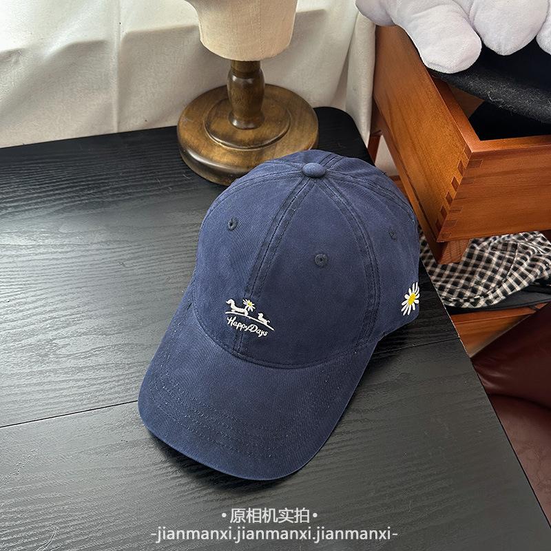 Small Daisy Baseball Cap Simple Flower Embroidery Small Fresh Cap Trendy Fashion Versatile Shade Couple No One size fits all темно-синий