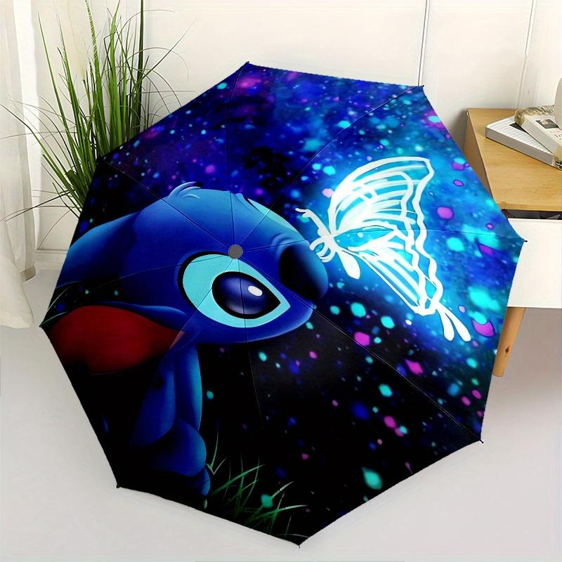 

Stitch Butterfly Automatic Opening and Closing Umbrella 8 Ribs Windproof Portable Folding Umbrella with Plastic Handle, Suitable for Casua