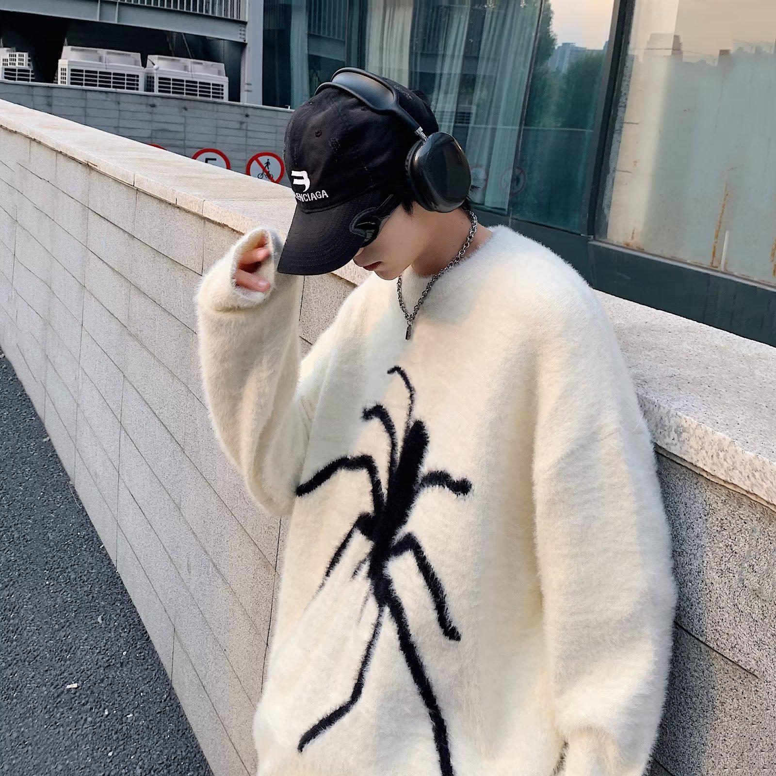 Men s Fashionable Hip-Hop Round Neck Sweater - Trendy American High Street Style Double Extra Large