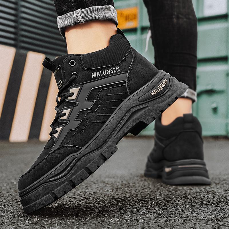 Autumn New Men's Fashion Motorcycle Boots Thick Bottom Sports Outdoor Wear Resistant Mountaineering Leisure Work Clothes Shoes