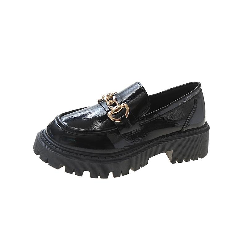 Platform thick heel small leather shoes British style new spring single shoes black