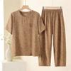 Elderly Women's Short Sleeve Cotton Linen Summer Two-Piece Set