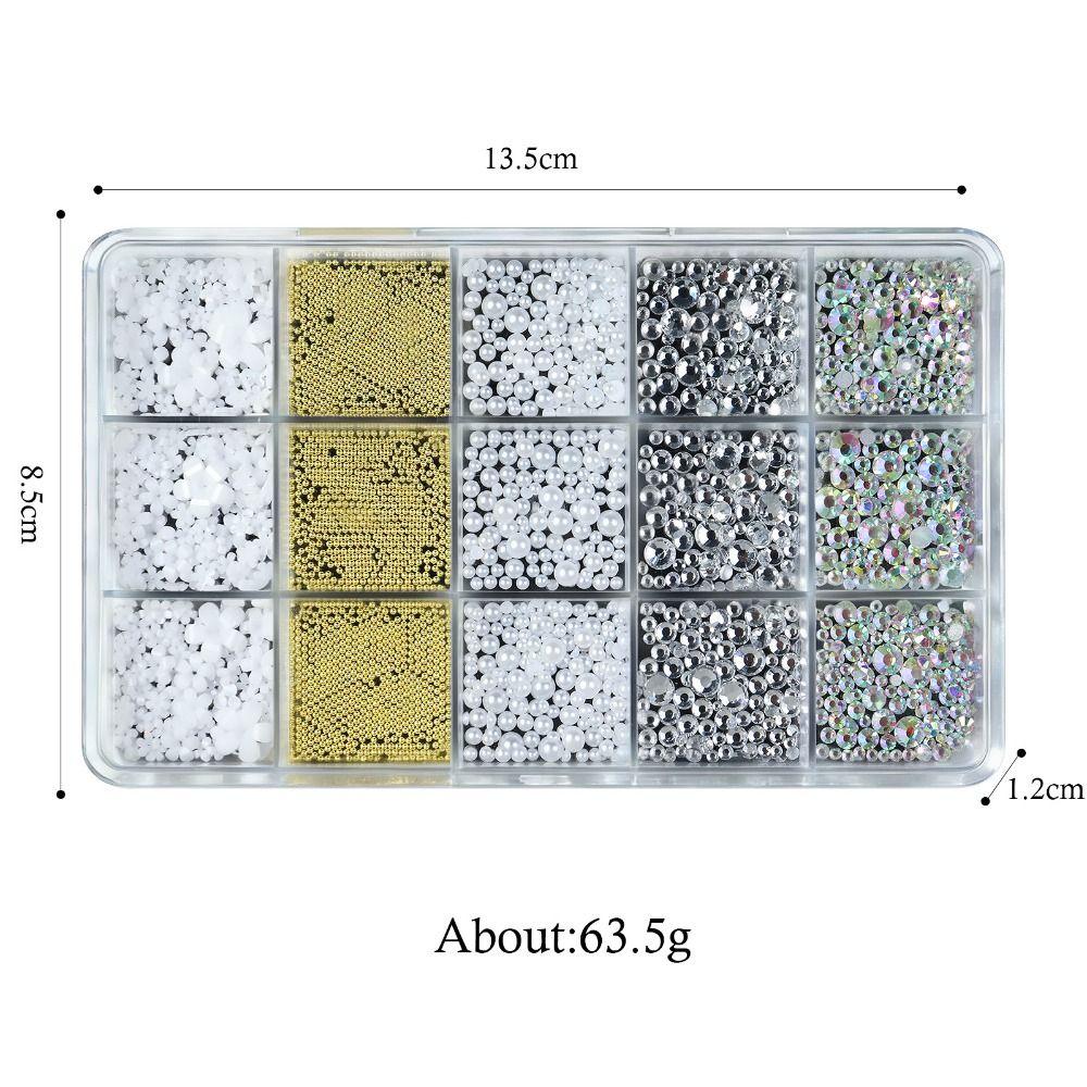 15Grids/Box Resin Nail Rhinestones Mixed Bowknot Pearl Heart Nail Art Decorations  DIY
