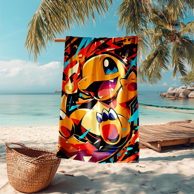 proof beach towel with Pokémon pattern - soft,absorbent,quick-drying,machine washable - perfect for swimming,camping,bathing