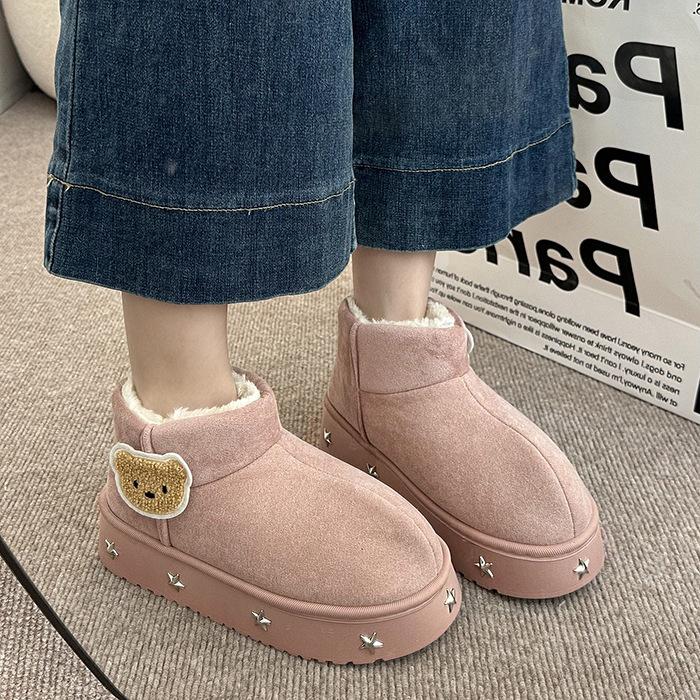 thick-soled low-top snow boots women's new autumn and winter piled thickened cotton shoes retro warm fluffy shoes