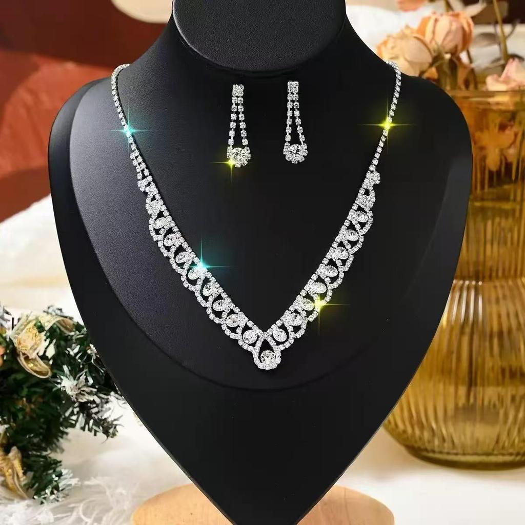 Sparkling Diamond Necklace and Earrings Set for Bride - Elegant Wedding and Evening Jewelry