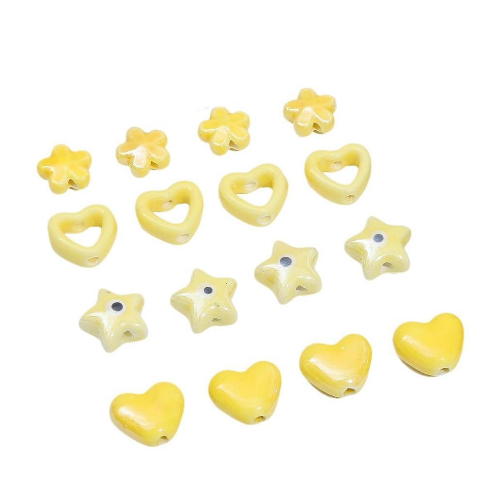 Yellow Hand-Painted Ceramic Cartoon Beads for DIY Bracelets, Necklaces, and Phone Chains