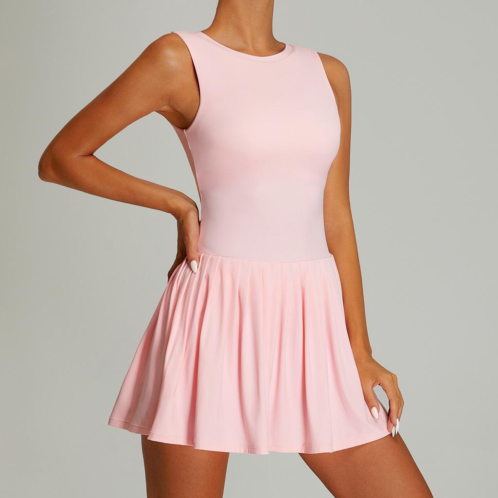 New Naked Breathable Sleeveless Tennis Dress Jumpsuit For Women, Quick Drying Anti Glare Yoga Fitness Dress