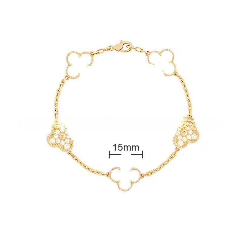 15MMHigh-quality Four-leaf Clover Five-flower Bracelet for Women 18k Natural White Mother-of-pearl and Red Chalcedony Bracelet