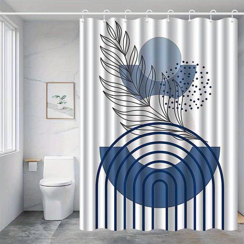 1Pc Blue Bohemian Abstract Leaf Pattern Shower Curtain, Polyester Fabric, Machine Washable, Suitable For Bathroom Decoration