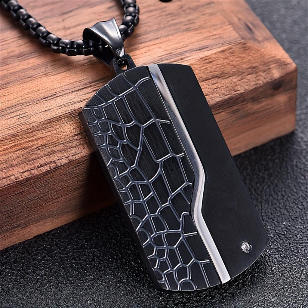 Retro Black Cracked White Zircon Military Brand Pendant Necklace Men's Pendant