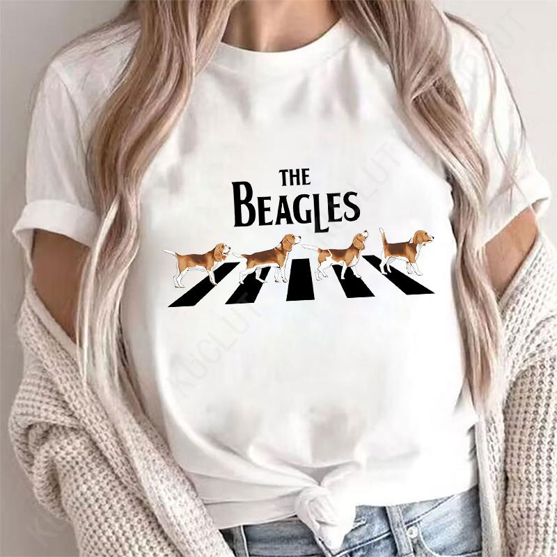 Women Classic T-Shirts Tops Fashion Casual Short Sleeve Round Neck Tees Shirt The Beagles Crazy Beagle Dog Female Clothing