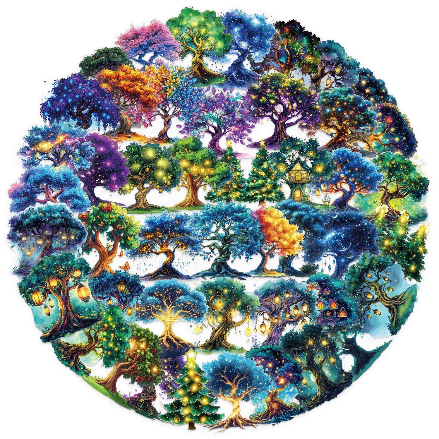 

50 шт. Прозрачные мультяшные наклейки Волшебное дерево Водонепроницаемые прозрачные ПЭТ Декоративные для ручного блокнота, гитары, ноутбука