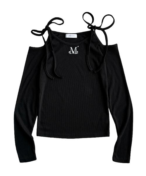 MUCENT Neckline Ribbon Off-Shoulder Tee (3 Colors)