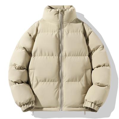 Herbst- und Winter Baumwolljacke Herrenmode Stehkragen Wattierte Jacke Locker Einfarbig Wattierter Mantel Studenten Warmes Paar Mantel
