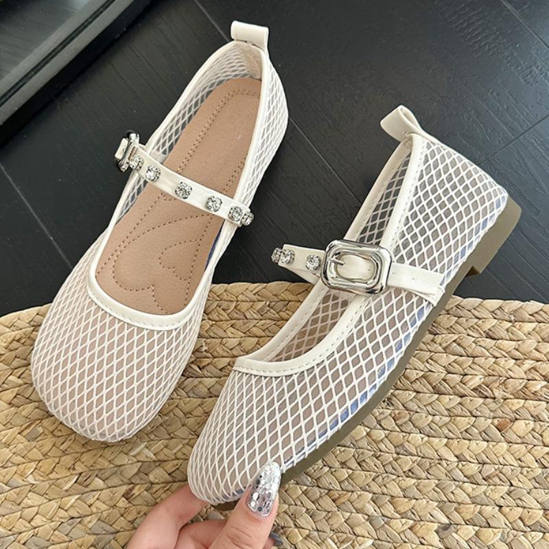 Fashion Summer Mesh Women's Flats Sandals Designer Buckle Shoes 2025 New Trend Fashion Shallow Shoes Walking Cozy Soft Chaussures Femme