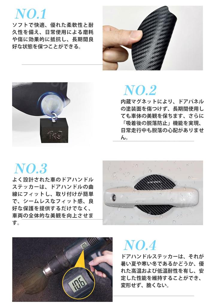 SUVVNE Magnetic Door Handle Protectors for Toyota Vezel and Easy TPU Carbon Fiber Door Knob Door Handle Scratch Protection Car Japanese Instruction