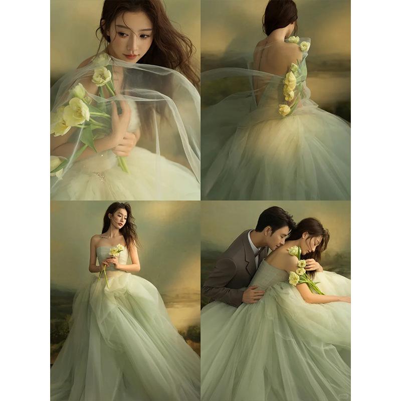 Svatební šaty nové 2025 retro optimalizace cestovní fotografie móda síťovaný tubový top otázka vílí plynová vlečka šaty