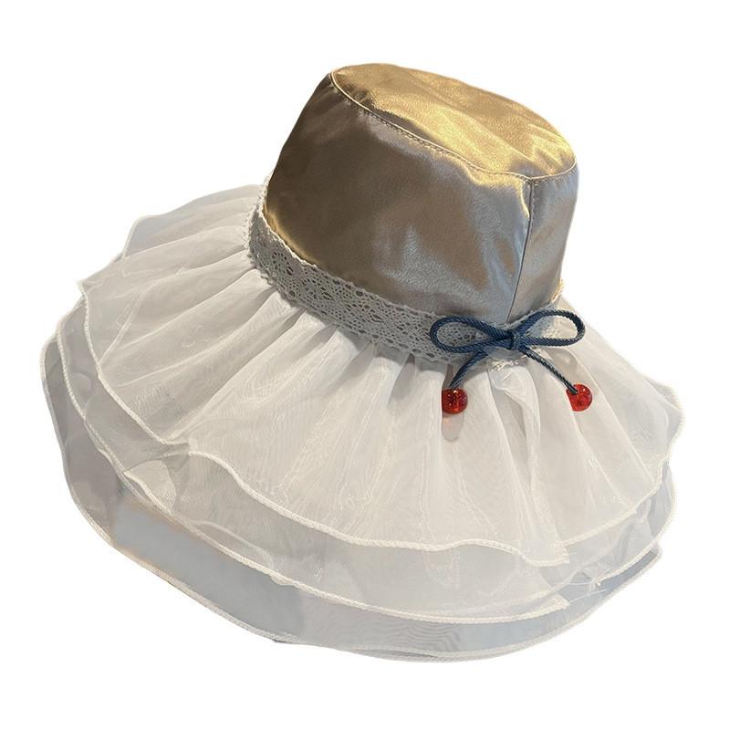 Lace Mesh Sun Hat For Women Summer Chic Foldable Sunshade Cap For Face Slimming And Sun Protection