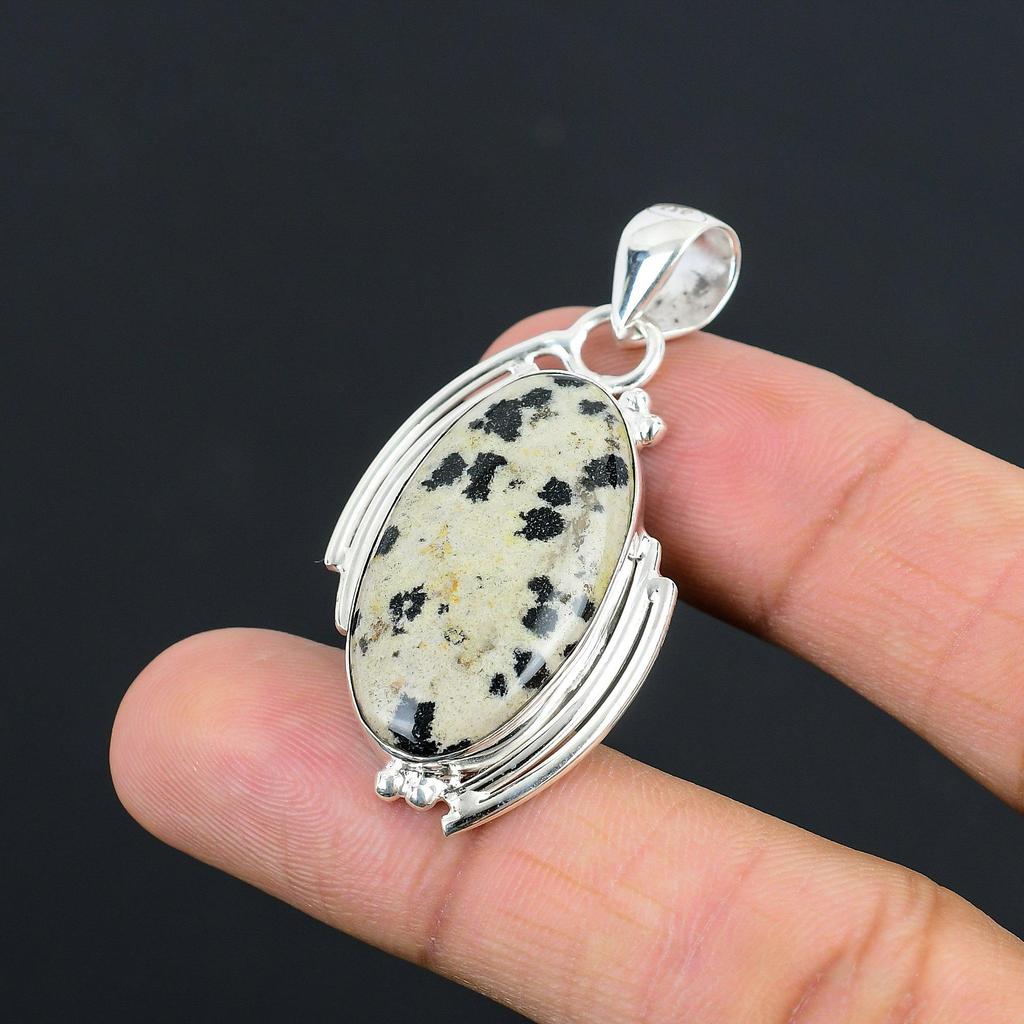 Wedding Gift For Her 925 Silver Natural Dalmatian Jasper Gemstone Pendant