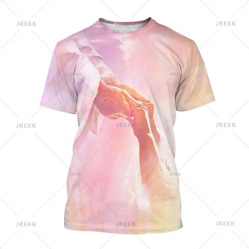 Christian God Jesus T-shirt 3D Printed T Shirt Men Short Sleeves Round Neck Oversized Classic Tee Vintage Women Street Clothing